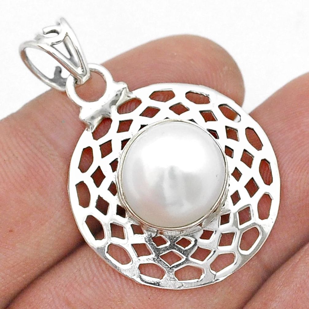 6.48cts natural white pearl round 925 sterling silver pendant jewelry u67608