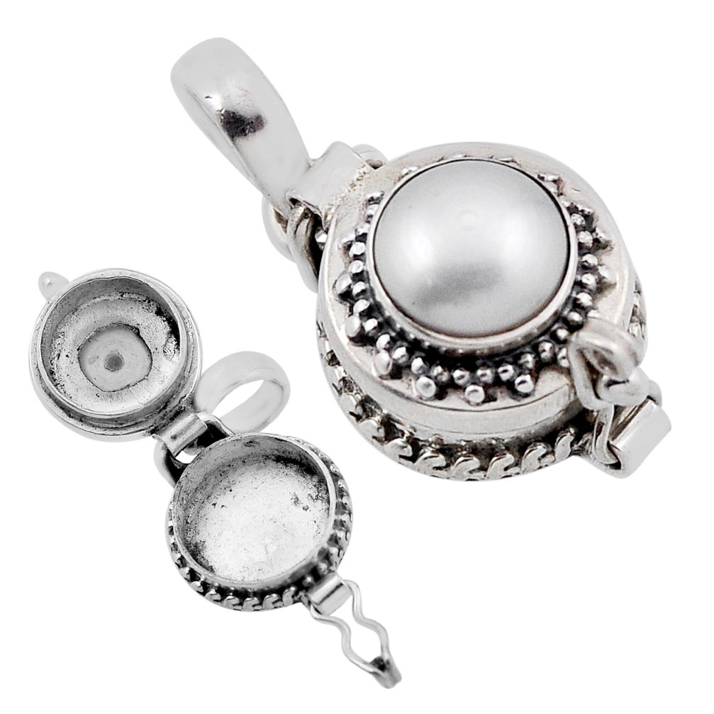 2.24cts natural white pearl round 925 sterling silver poison box pendant n34579