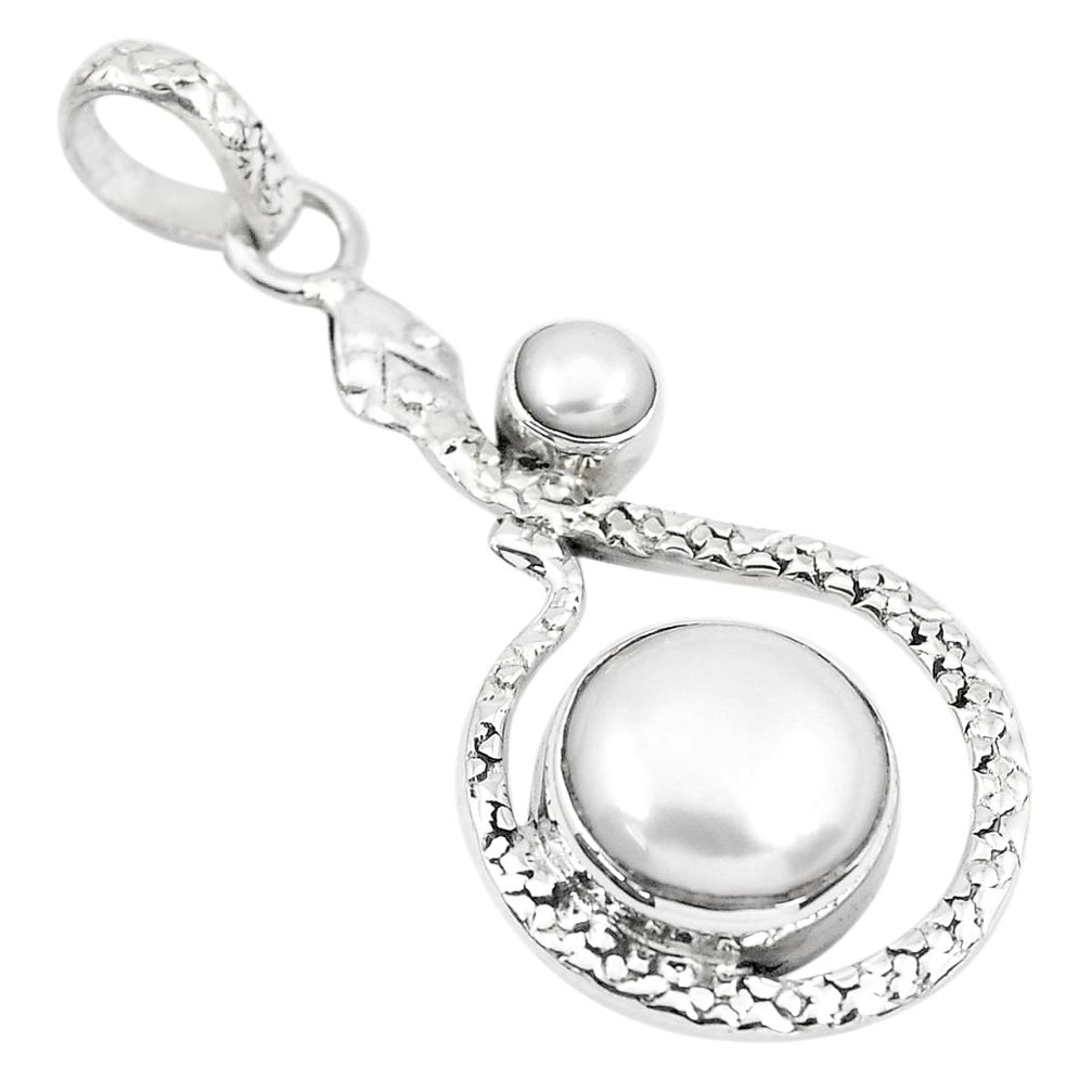 7.83cts natural white pearl round 925 sterling silver snake pendant p49121