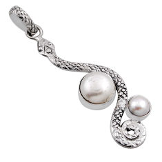 6.04cts natural white pearl round sterling silver snake pendant jewelry n25744
