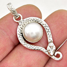 5.54cts natural white pearl round sterling silver snake pendant jewelry y26163