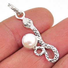 2.51cts natural white pearl round sterling silver snake pendant jewelry y67825