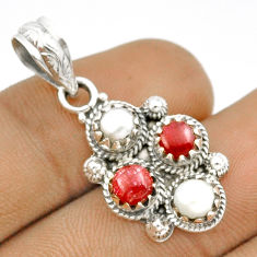 3.58cts natural white pearl ruby 925 sterling silver pendant jewelry u16655