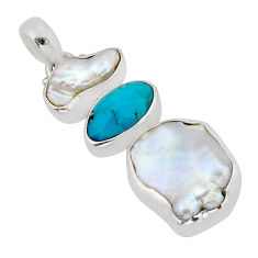 11.59cts natural white pearl sleeping beauty turquoise 925 silver pendant y80622