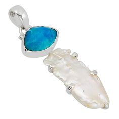 9.57cts natural white pearl sleeping beauty turquoise 925 silver pendant y80634
