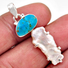 7.57cts natural white pearl sleeping beauty turquoise 925 silver pendant y87467