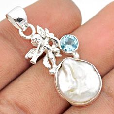 7.17cts natural white pearl topaz 925 silver cupid angel wings pendant u14231
