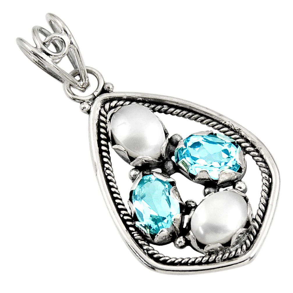 6.03cts natural white pearl topaz 925 sterling silver pendant jewelry d39426