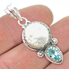 7.50cts sea life natural white pearl topaz 925 sterling silver pendant jewelry u45761