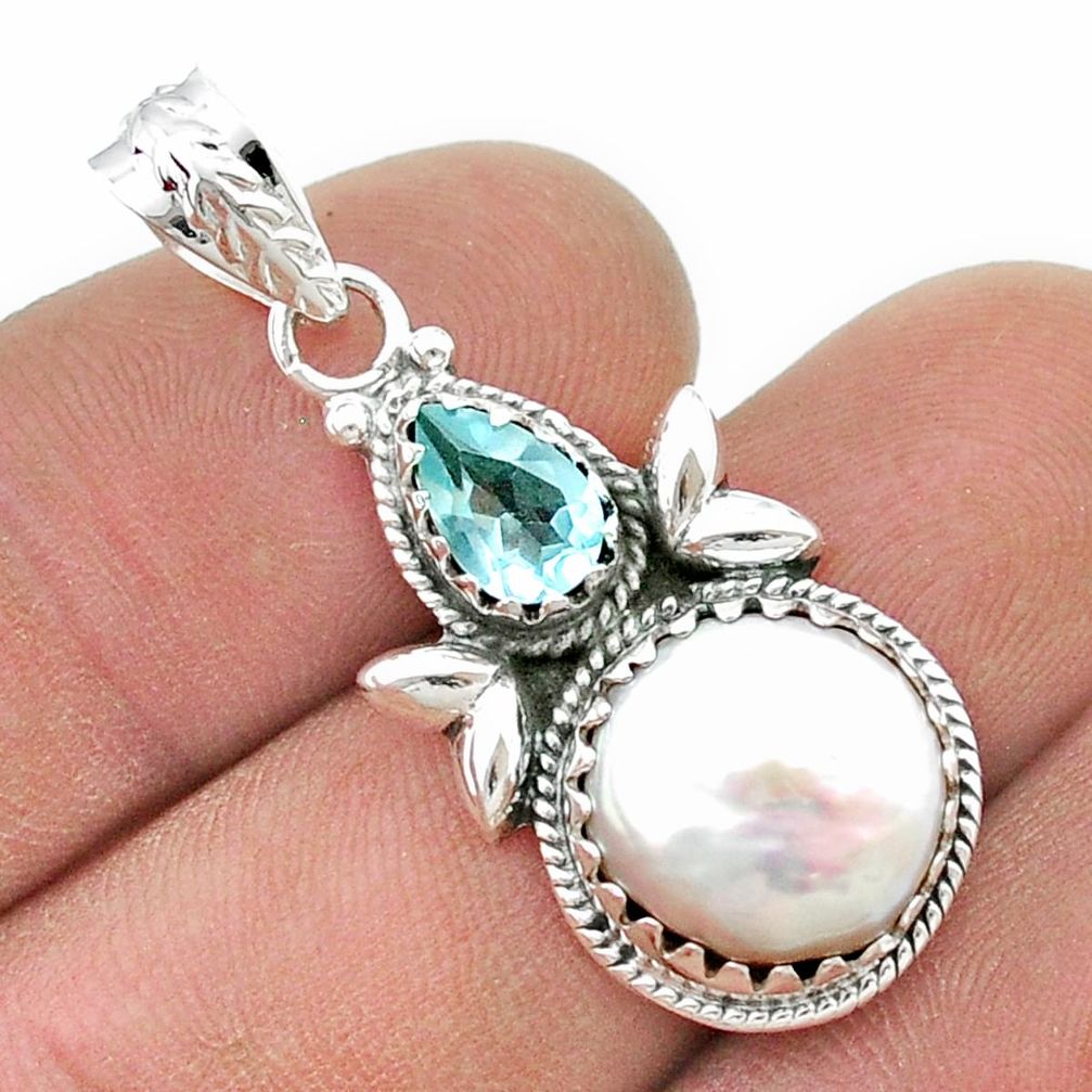 8.13cts sea life natural white pearl topaz 925 sterling silver pendant jewelry u45774