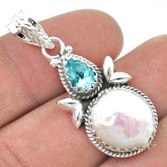 8.90cts sea life natural white pearl topaz 925 sterling silver pendant jewelry u45778