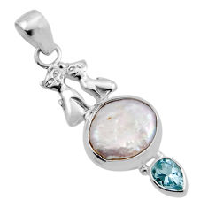 7.94cts natural white pearl topaz 925 sterling silver two cats pendant y86385