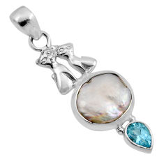7.54cts natural white pearl topaz 925 sterling silver two cats pendant y86386