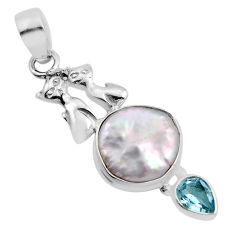 7.54cts natural white pearl topaz 925 sterling silver two cats pendant y86393
