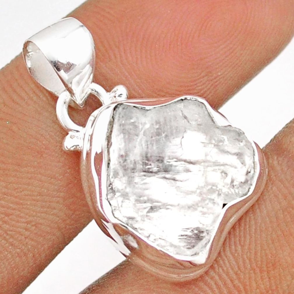 12.62cts natural white petalite rough 925 sterling silver pendant jewelry u5118