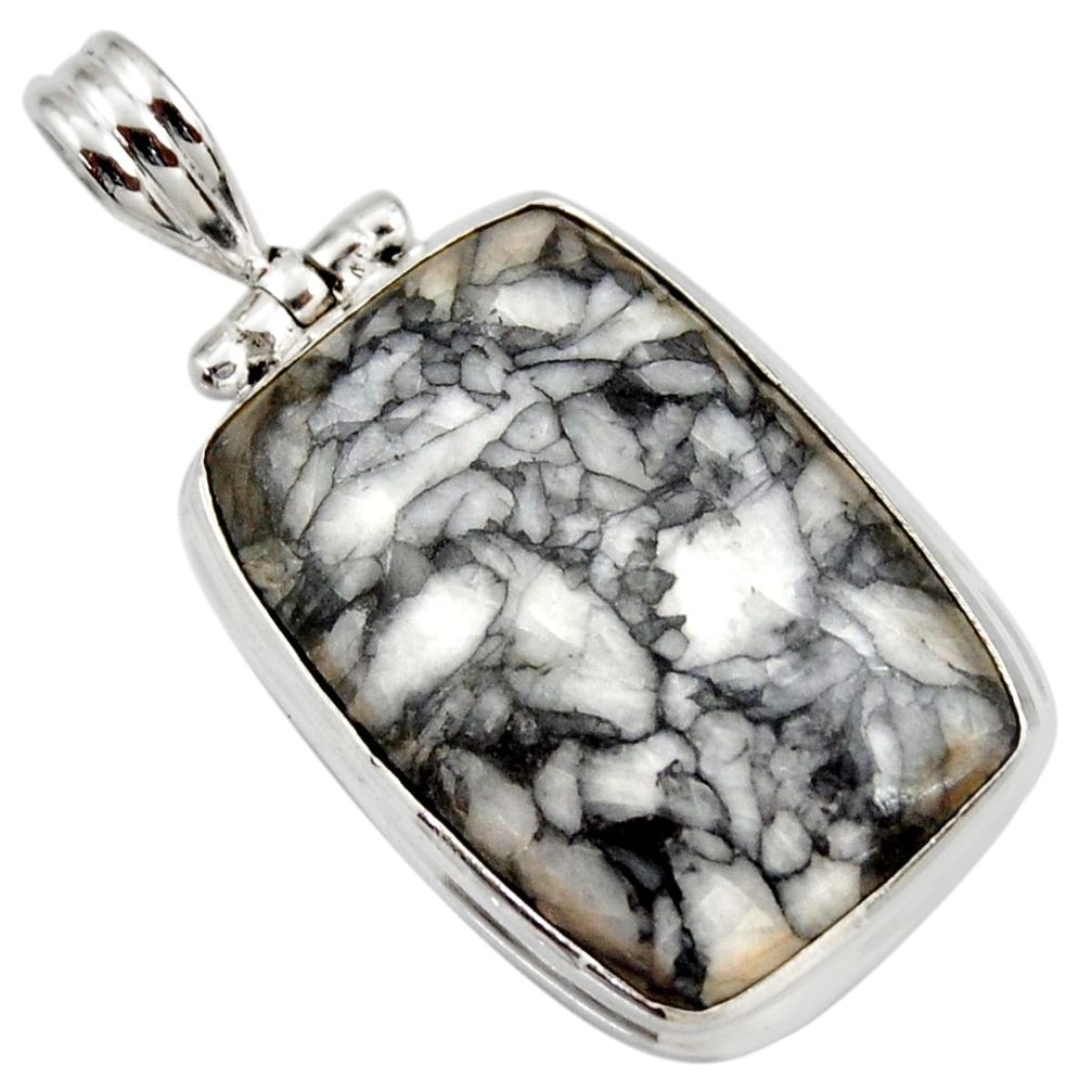 26.16cts natural white pinolith 925 sterling silver pendant jewelry d42371