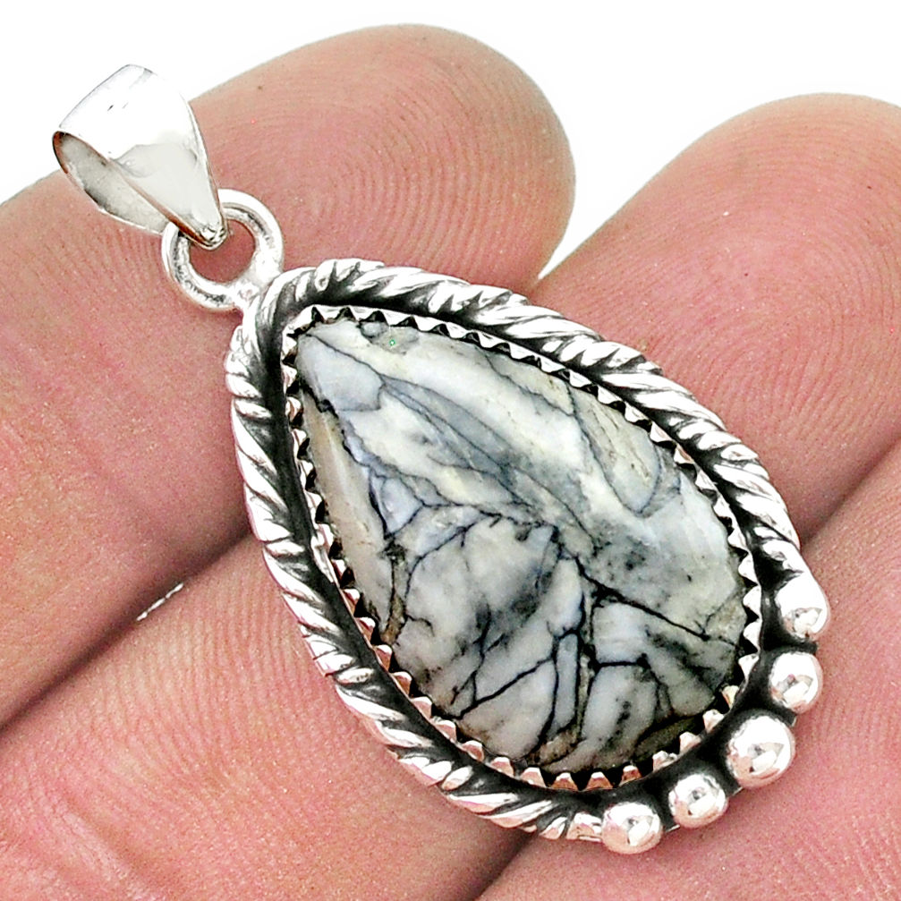 16.17cts natural white pinolith 925 sterling silver pendant jewelry u45710