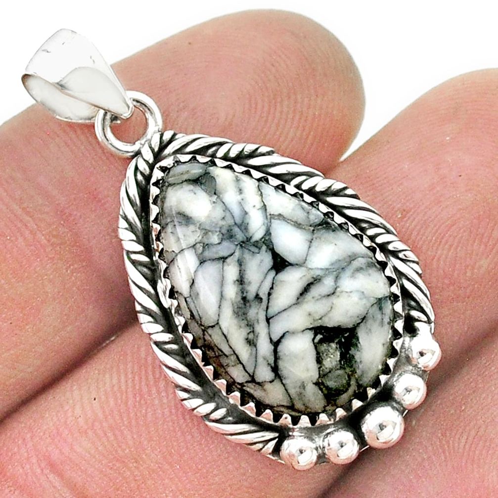 16.24cts natural white pinolith 925 sterling silver pendant jewelry u45716