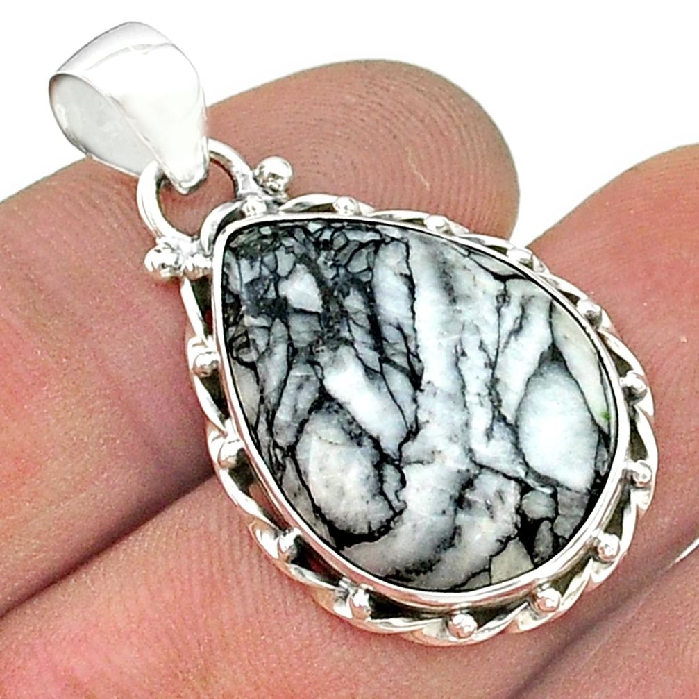 13.42cts natural white pinolith 925 sterling silver pendant jewelry u50452