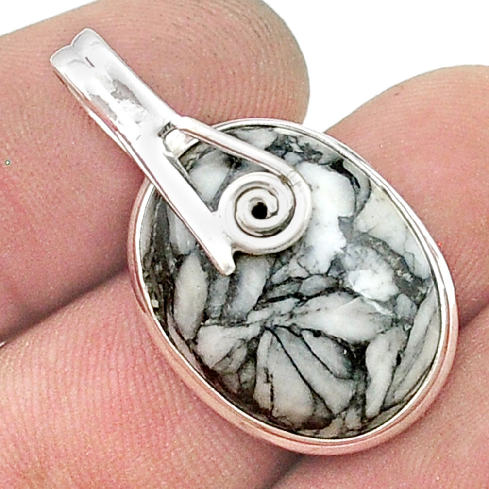 15.77cts natural white pinolith 925 sterling silver pendant jewelry u50462