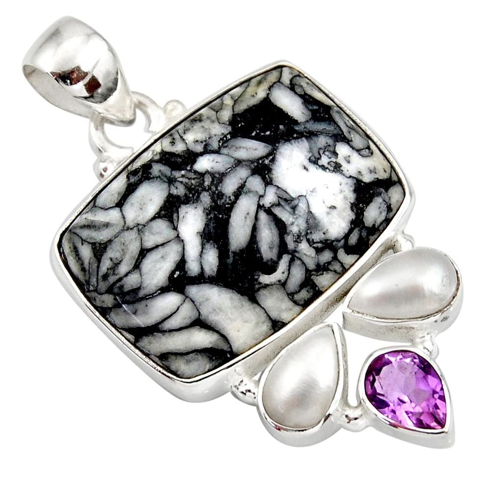 25.57cts natural white pinolith amethyst 925 sterling silver pendant d42363