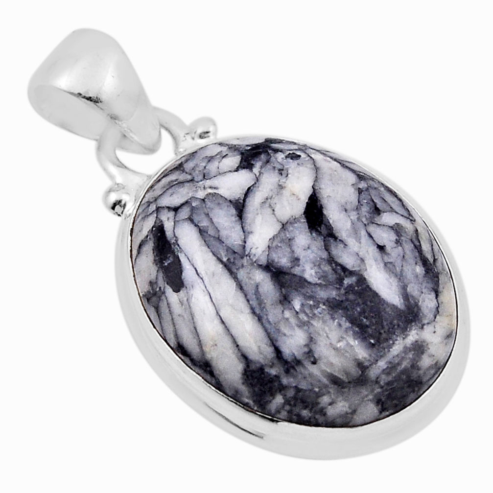 13.56cts natural white pinolith oval 925 sterling silver pendant jewelry n29606