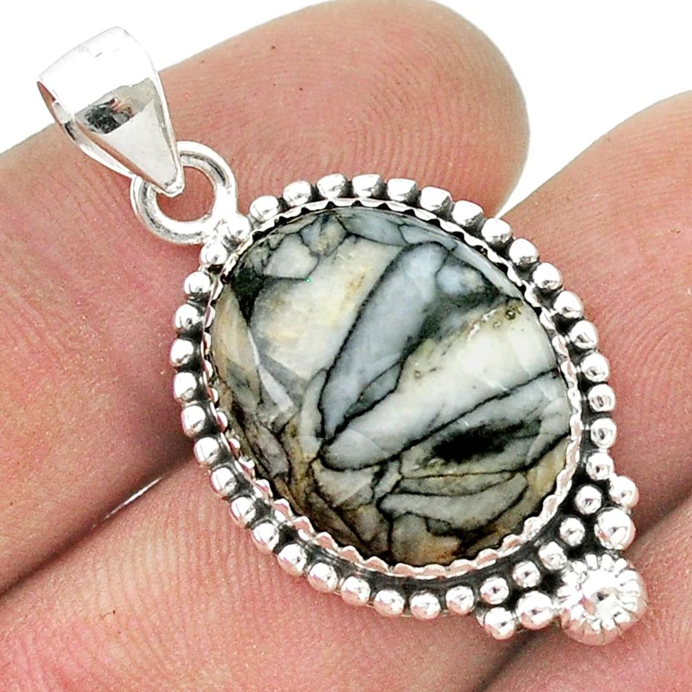 15.16cts natural white pinolith oval 925 sterling silver pendant jewelry u45612