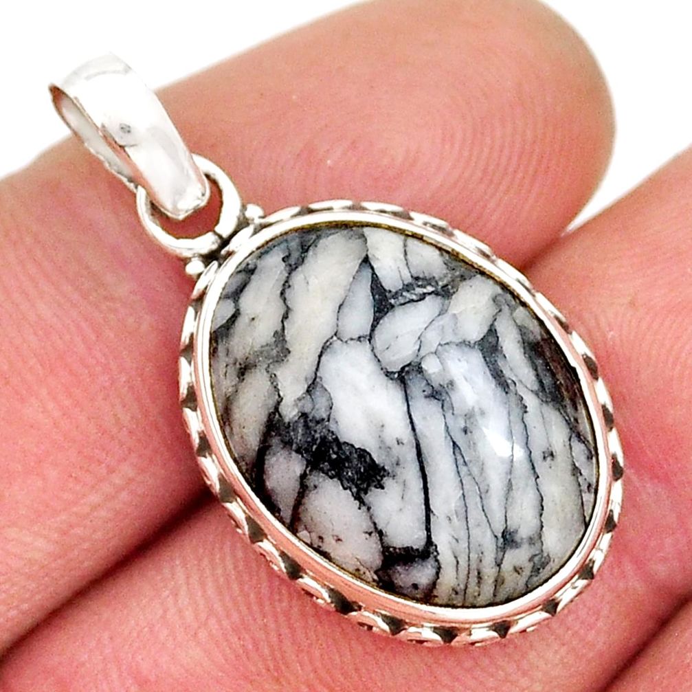 12.99cts natural white pinolith oval 925 sterling silver pendant jewelry y21384