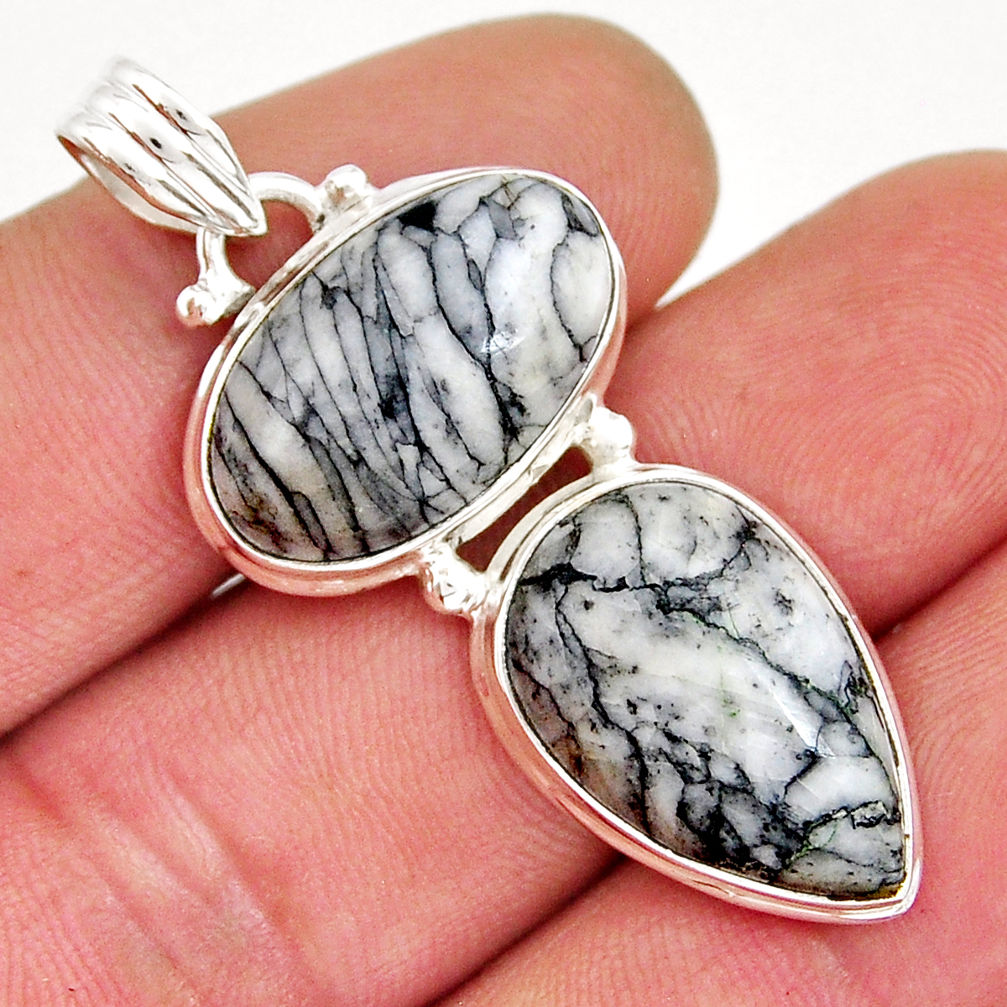 18.97cts natural white pinolith oval 925 sterling silver pendant jewelry y21391