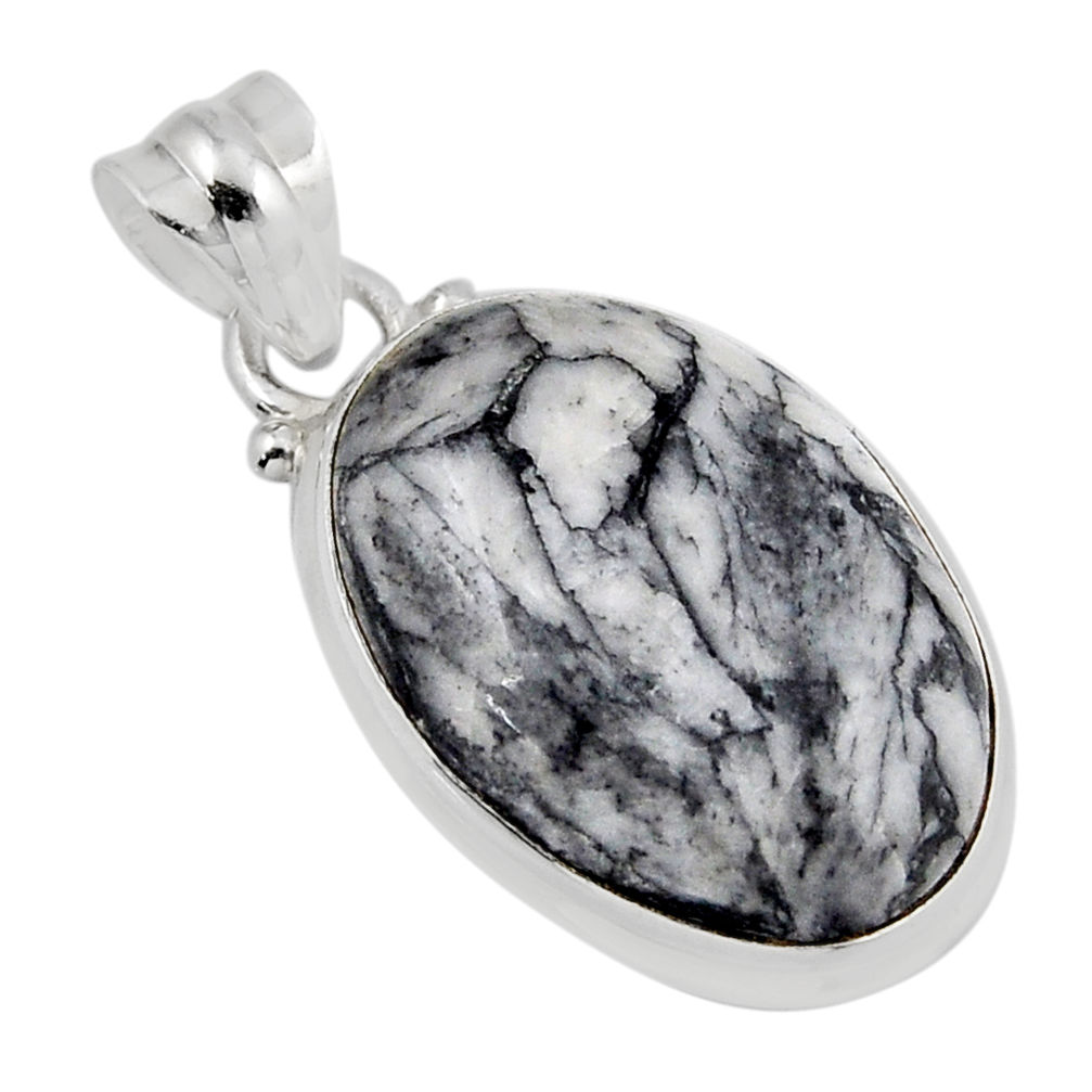 15.55cts natural white pinolith oval 925 sterling silver pendant jewelry y47157