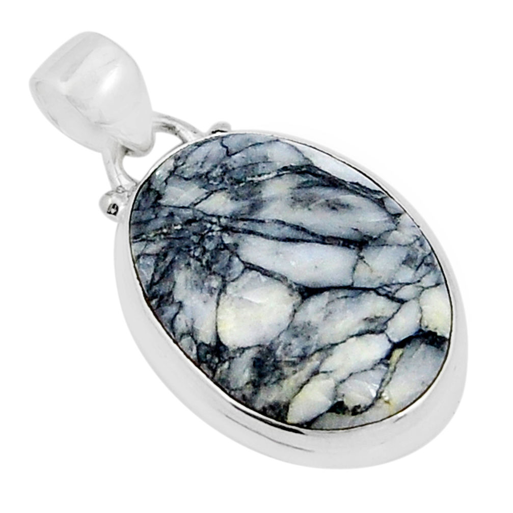 13.10cts natural white pinolith oval 925 sterling silver pendant jewelry y5076