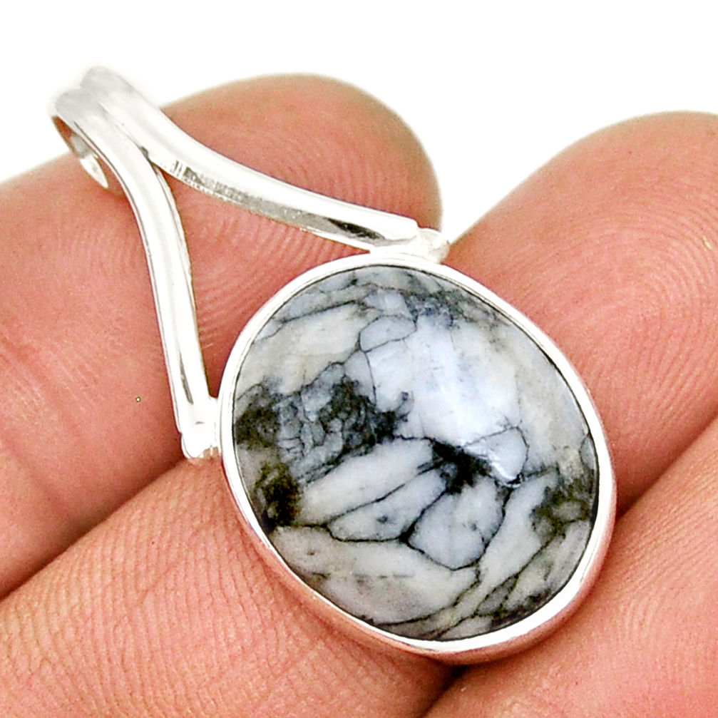 10.70cts natural white pinolith oval 925 sterling silver pendant jewelry y5885