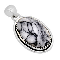 13.87cts natural white pinolith oval 925 sterling silver pendant jewelry y92336