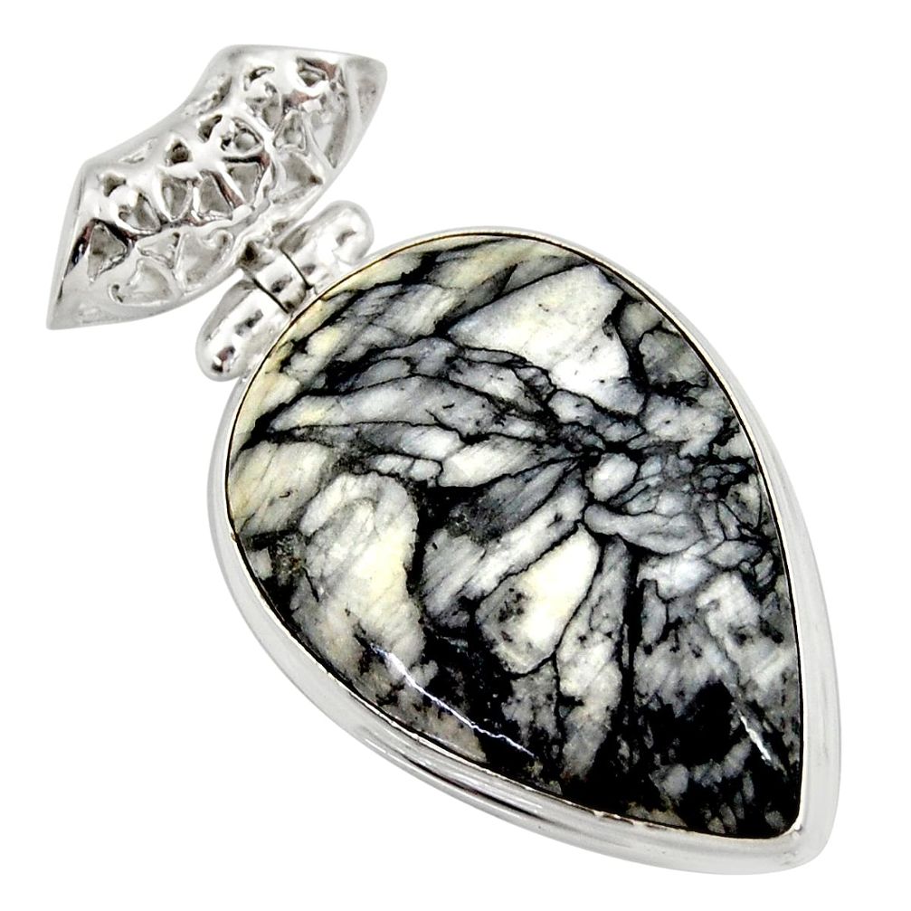 25.00cts natural white pinolith pear 925 sterling silver pendant jewelry d42367