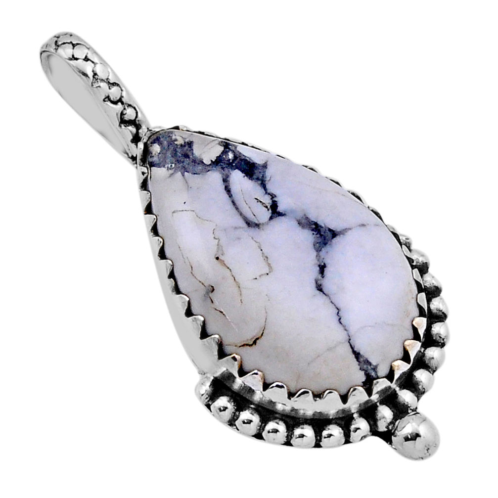 11.23cts natural white pinolith pear 925 sterling silver pendant jewelry n44322