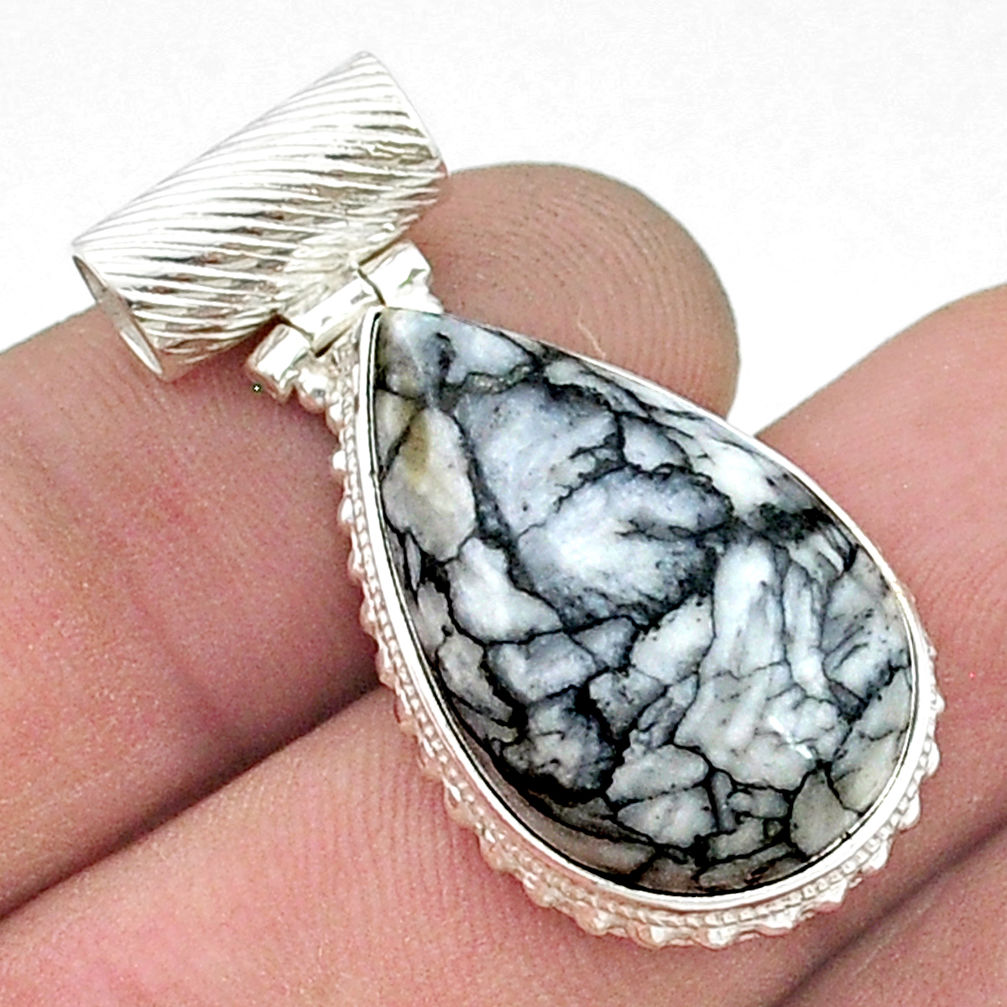 16.94cts natural white pinolith pear 925 sterling silver pendant jewelry u50450