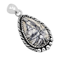 17.20cts natural white pinolith pear 925 sterling silver pendant jewelry y91901