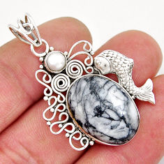 15.97cts natural white pinolith pearl 925 sterling silver fish pendant y21266