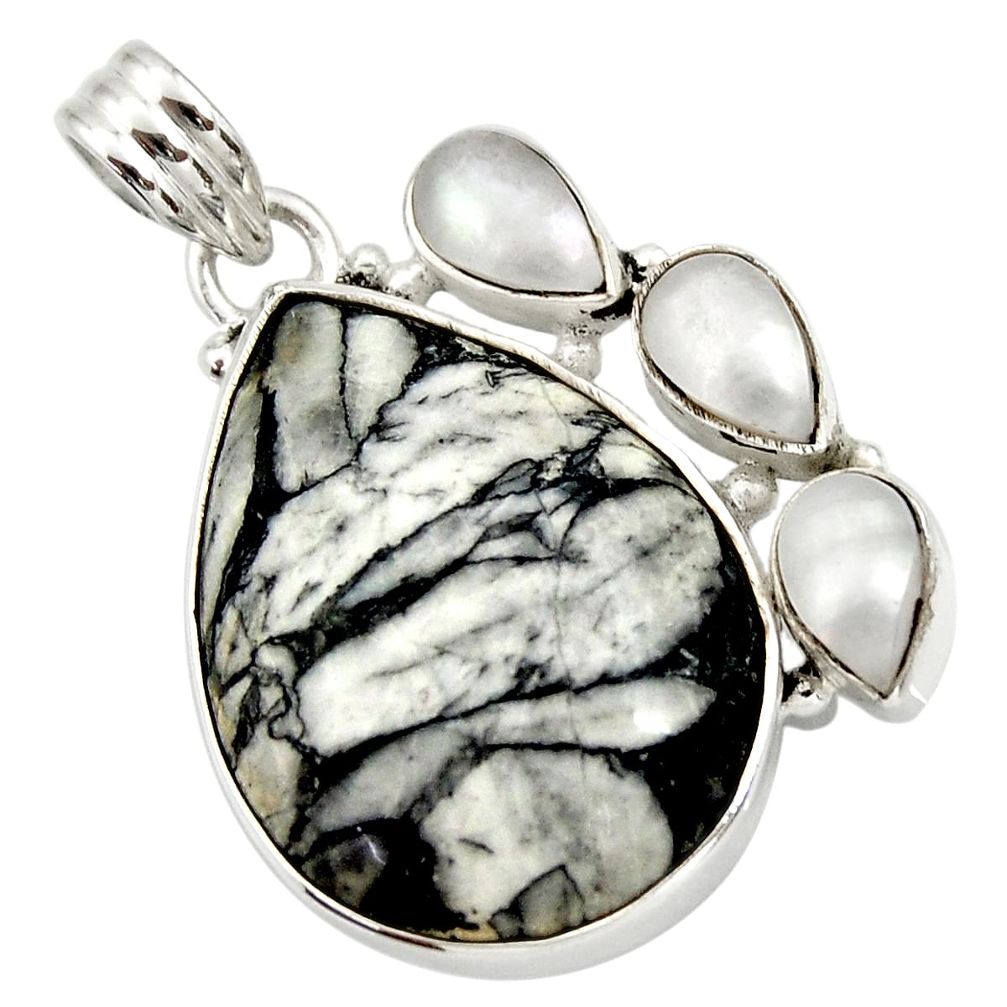 25.06cts natural white pinolith pearl 925 sterling silver pendant jewelry d42369