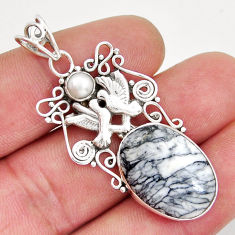 17.20cts natural white pinolith white pearl 925 silver love birds pendant y21347