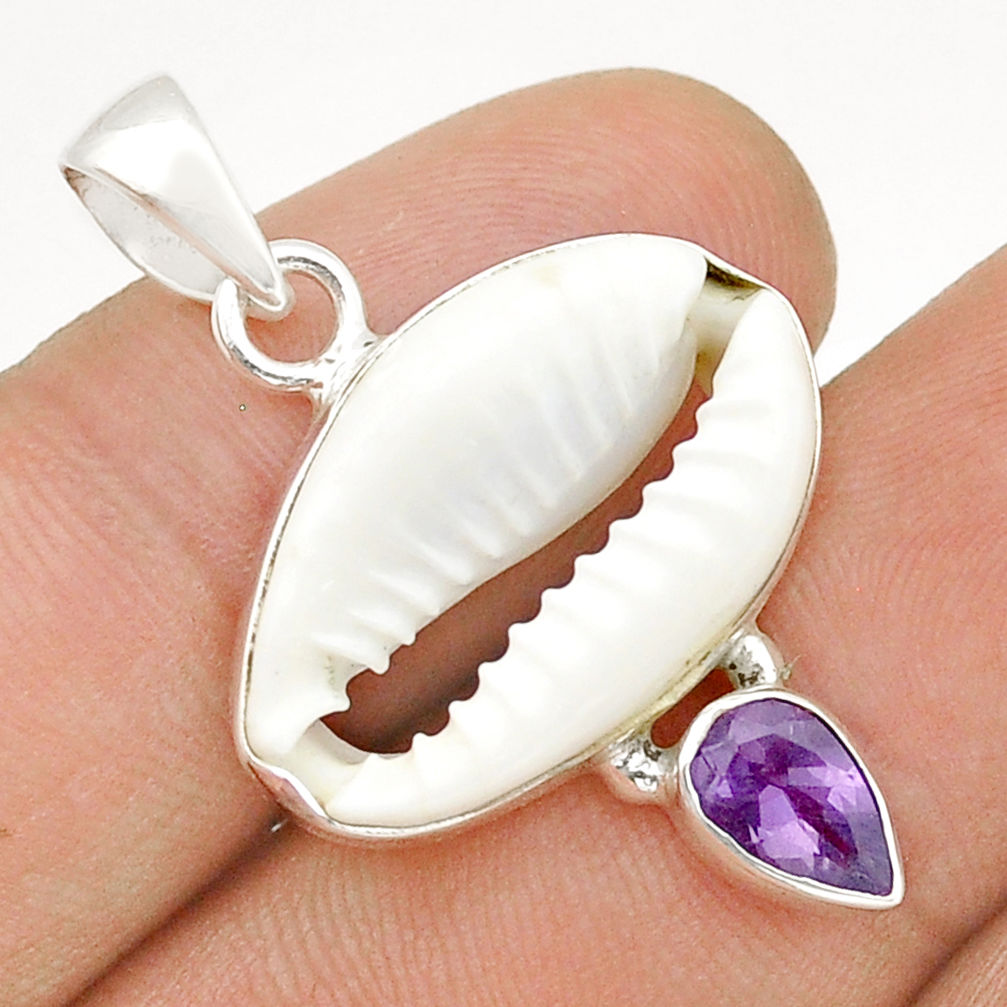 8.73cts natural white shell amethyst 925 sterling silver pendant jewelry u84121