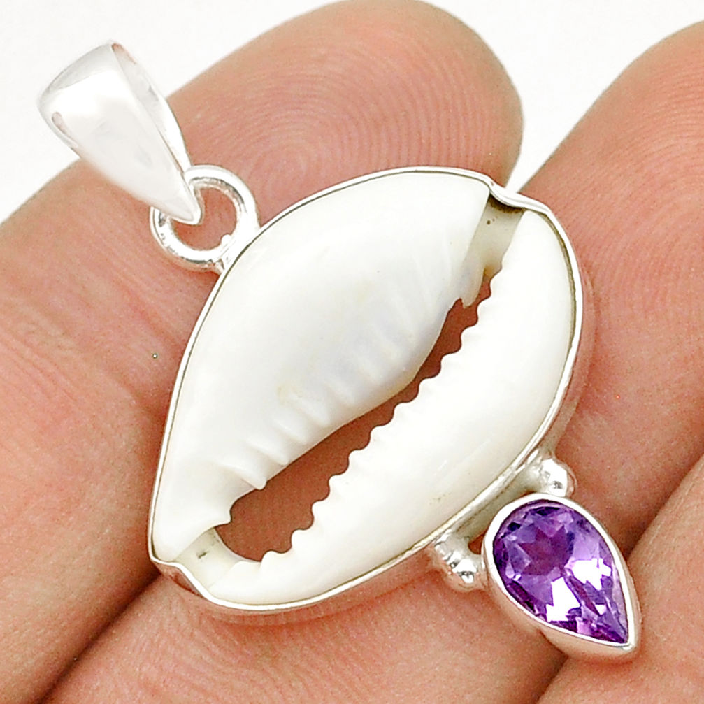 9.96cts natural white shell amethyst 925 sterling silver pendant jewelry u84125