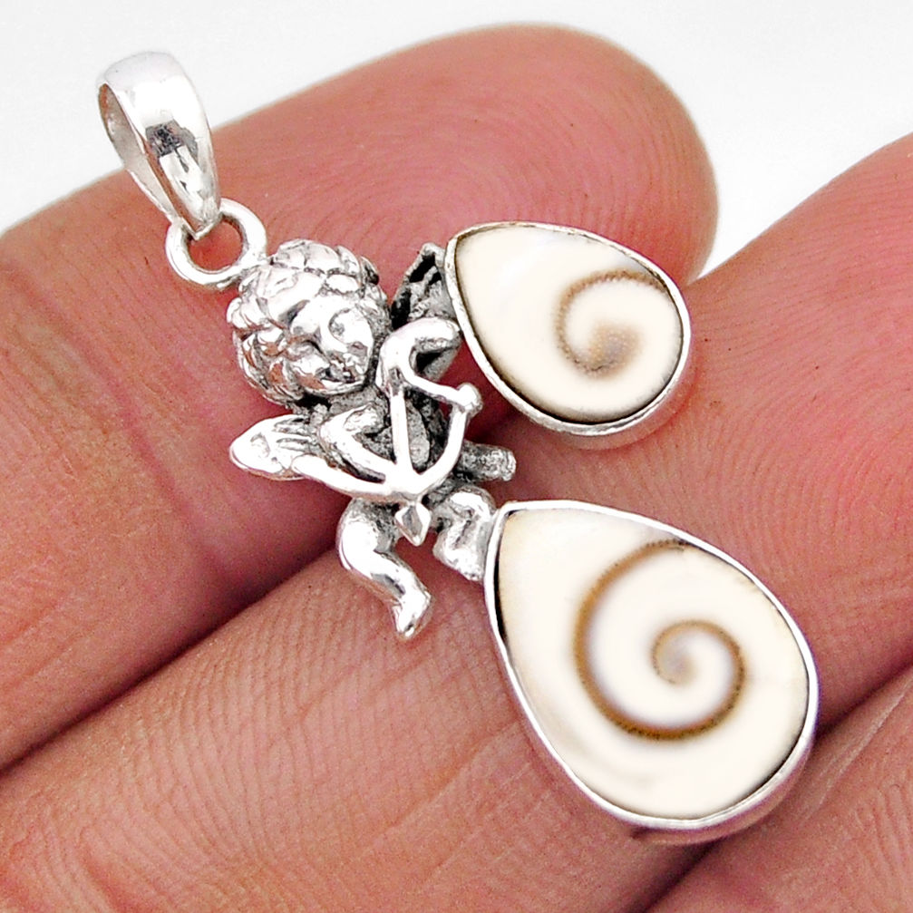 5.87cts natural white shiva eye 925 sterling silver angel pendant jewelry y61202
