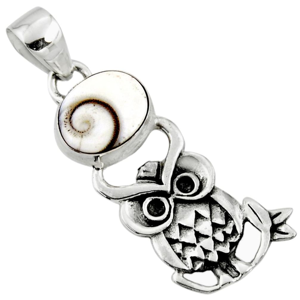 4.82cts natural white shiva eye 925 sterling silver owl pendant jewelry r52923