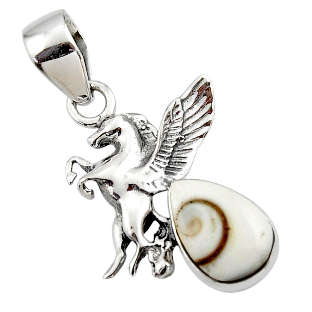 3.83cts natural white shiva eye 925 sterling silver unicorn pendant r48337