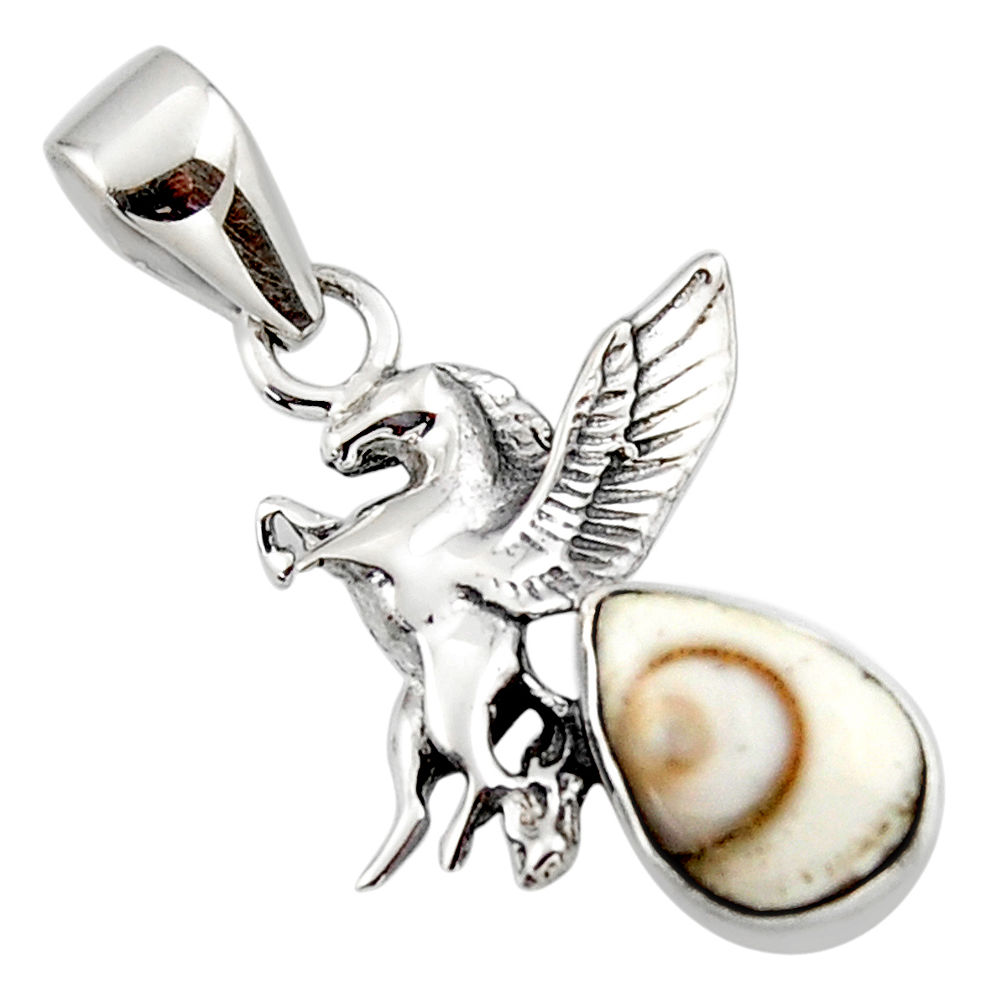 3.83cts natural white shiva eye 925 sterling silver unicorn pendant r48339