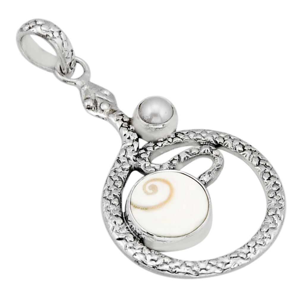 5.78cts natural white shiva eye pearl 925 sterling silver snake pendant y69566