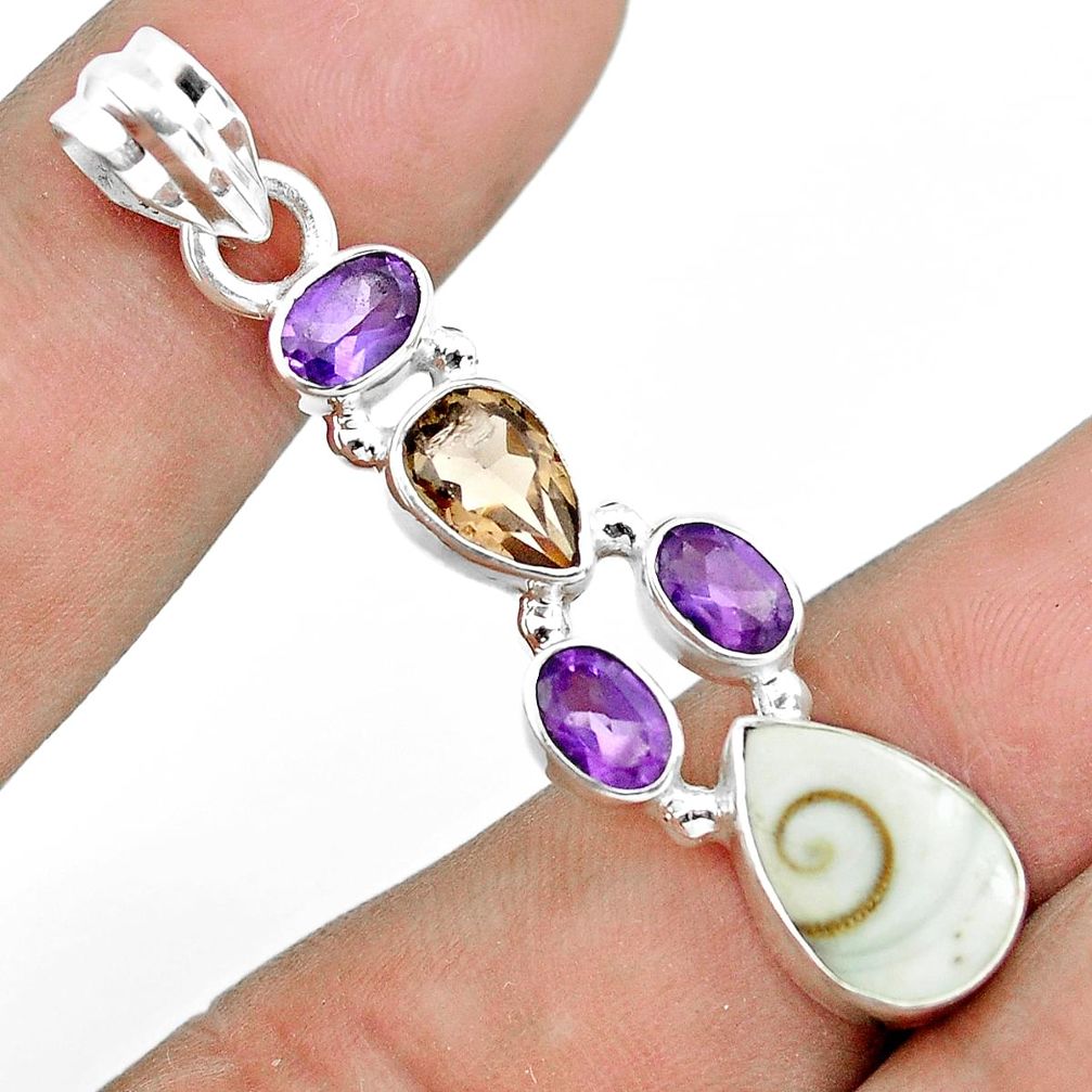 white shiva eye smoky topaz amethyst 925 silver pendant p65787