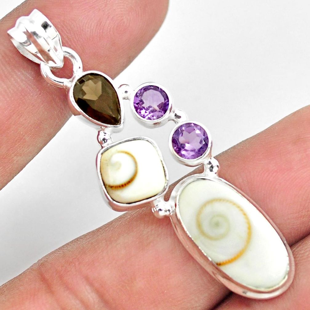  white shiva eye smoky topaz amethyst 925 silver pendant p70392