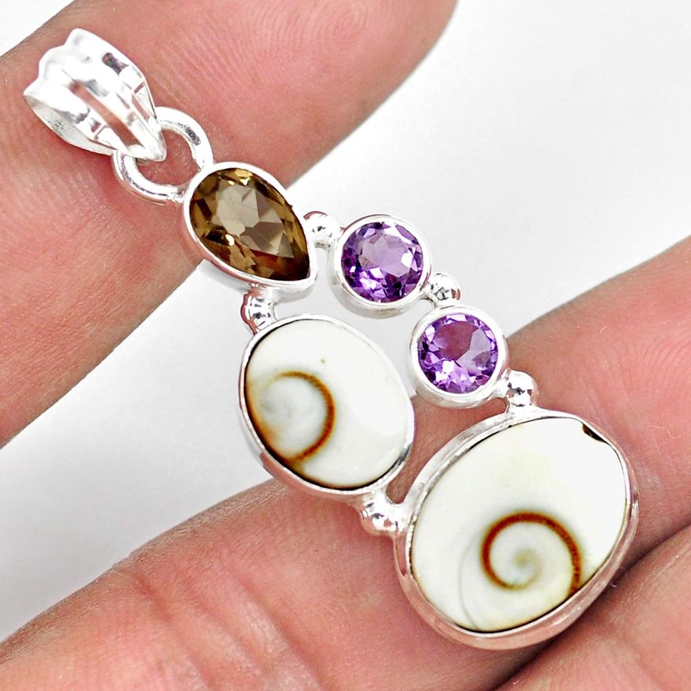  white shiva eye smoky topaz amethyst 925 silver pendant p70399